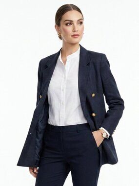 Like NEW! Vintage JH Hook Navy Blue Linen Double Breasted Blazer 16